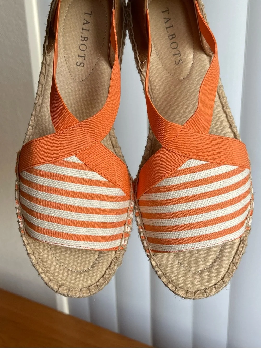 Talbots Illysa Espadrille Sandals Orange Cream Striped Size 7.5